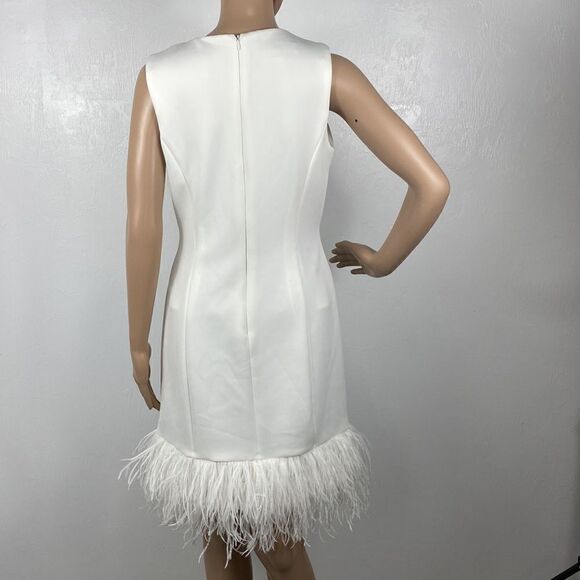 Donna Ricco New York White Sleeveless Mini Dress with Feather Hem - Picture 3 of 10